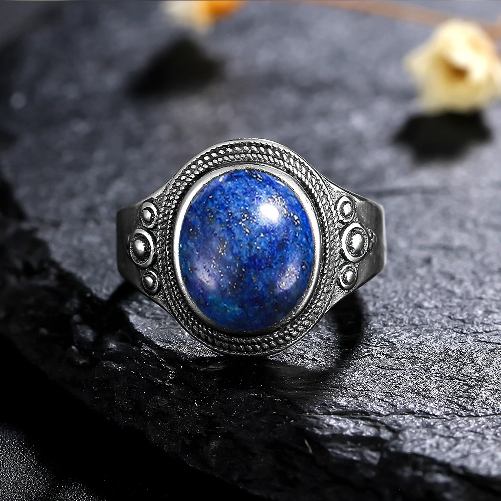 

S925 Sterling Silver Rings Natural 8*10MM Lapis Lazuli Stone Rhodochrosite Ring for Women Men Party Gifts Fine Jewelry