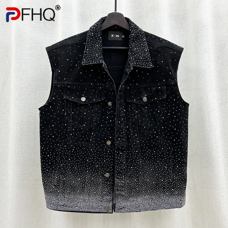 PFHQ Fashion Casual Hot Drill Denim Vest For Men New Patchwork Men's Single Breasted Sleeveless Jackets Summer 2023 Tide 21F3661