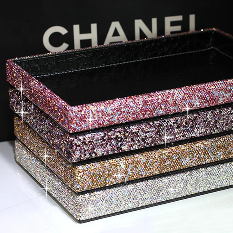 

Diamond jewelry tray rhinestone storage box jewelry display table Dressing table cosmetic storage box tray free shiping