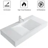 35'' Vessel Sink Wall-Mount Bathroom Sink V-Shaped Floating Sink Stone Resin in Matte White 5