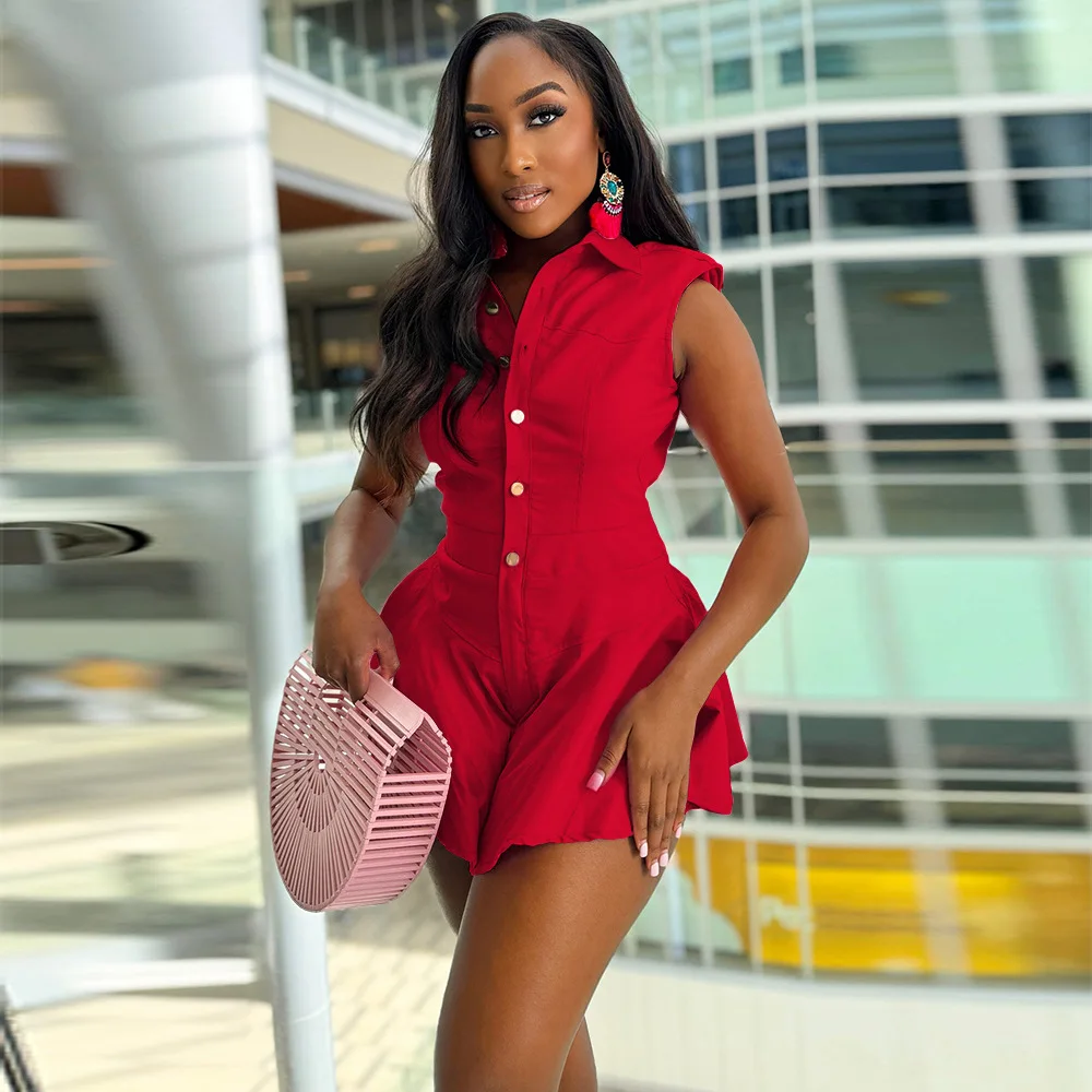 

Women Playsuit Solid Cute Sleeveless V-neck Bodycon Short Jumpsuits Casual Rompers One Piece Overalls Summer 2024
