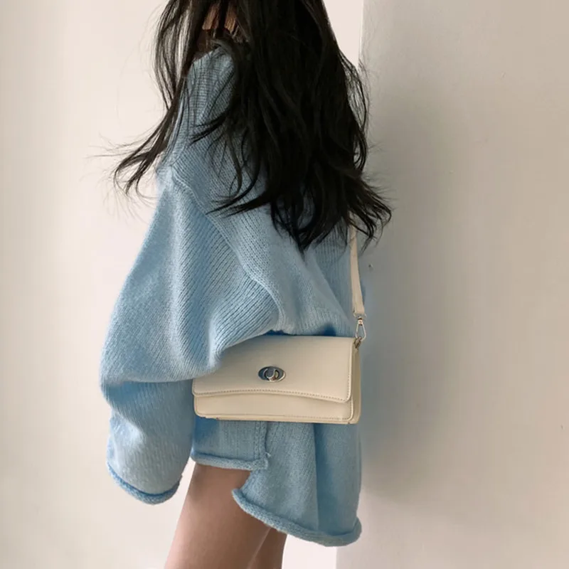 2025 Autumn Loose Women Knitted Tops Winter Y2K Sweater Elegant Casual Solid Knitwear Fashion New Blue Pullover Clothing