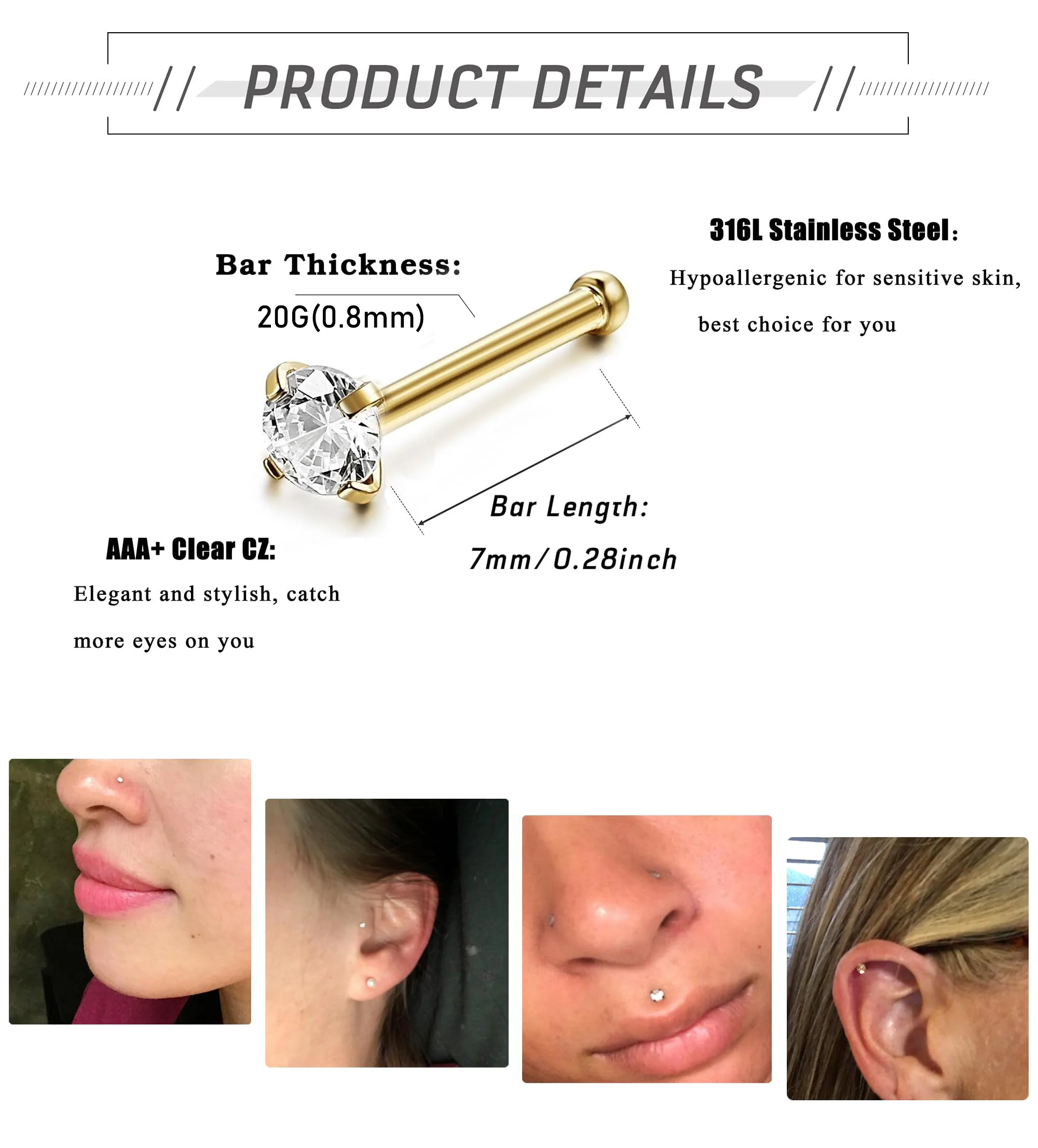 Titanium Nose 18 Gauge Diamond Nose Ring Diamond Nose Ring 16g