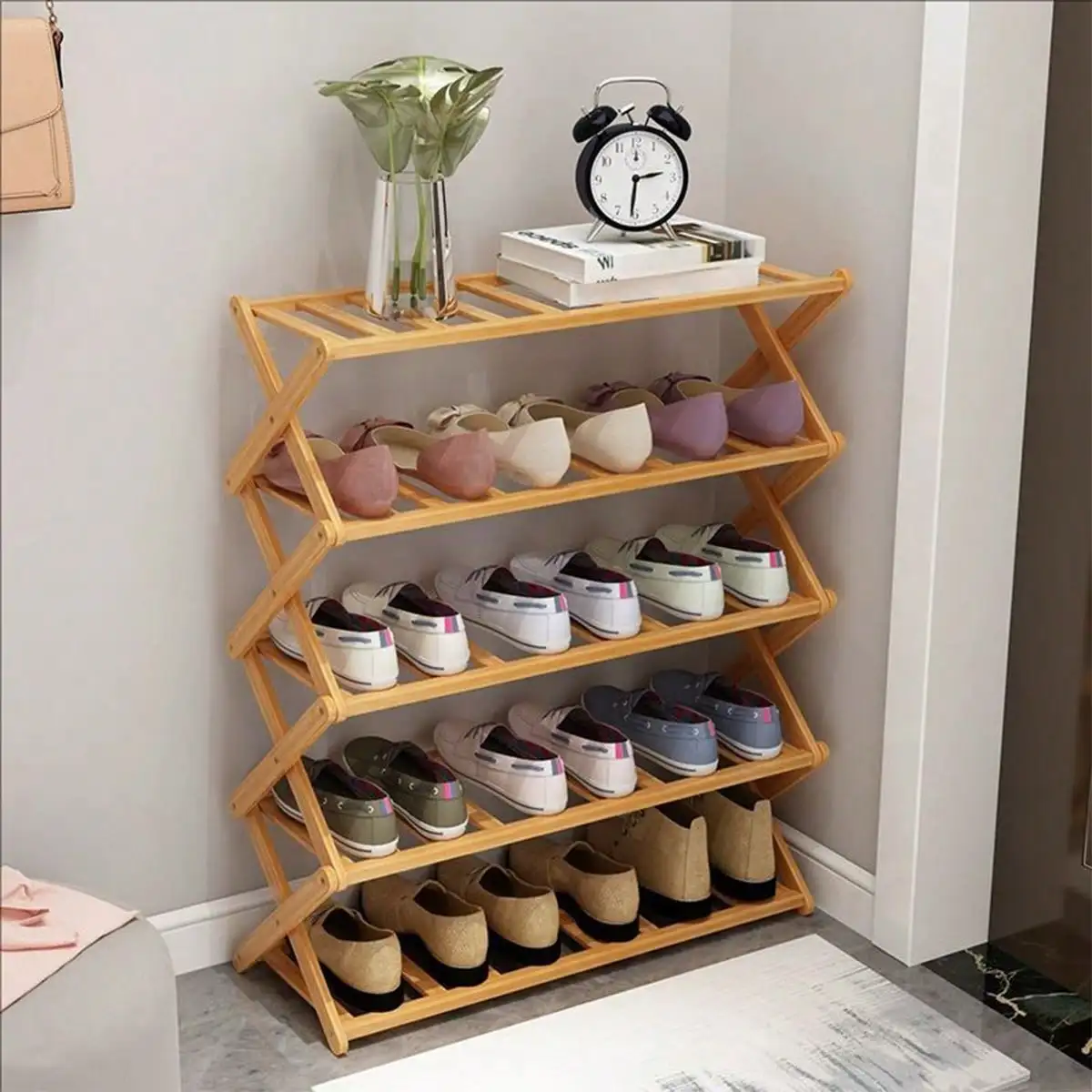 1 Set Lightweight Luxury X Shaped Shoe Rack Space Saving Sturdy Durable Natural Untreated Shoe Organizer For Storing Shoes