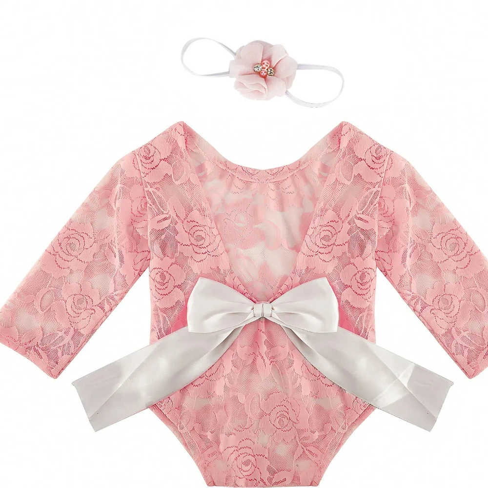 Baby Photography Props and Costumes Newborn Baby Photograph Clothing Lace Long Sleeve Pearl Rompers Photography Props