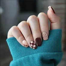 

Red Checkerboard Wearable False Nail Nail Stick Wearable Nail Short Nail Piece Removable Nail