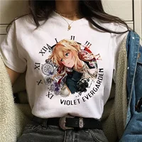 Violet Evergarden Manga Character Print White Short Sleeve T-Shirt Women's Fashionable Crew Neck Modal Material Cross-Border