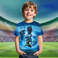 Classic Norwegian Haaland 3D Printed Pattern Kids Adult Men's Sports Shirt T-shirt Summer Football Fan Fashionable High-Quality 1
