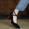 2024 Spring and Autumn New Fashion Square Toe Thick Heel Retro Matte Sexy Trendy Cross Buckle Women's Shoes 4