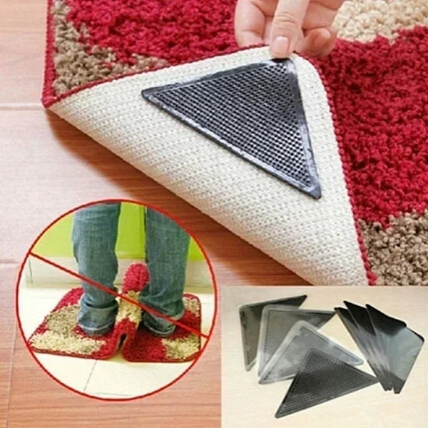 4-Piece Silicone Carpet Carpet Clip Anti-Slip Grip Corner Mat Anti-Slip Mat for Home Bathroom Living Room (Color: Black)