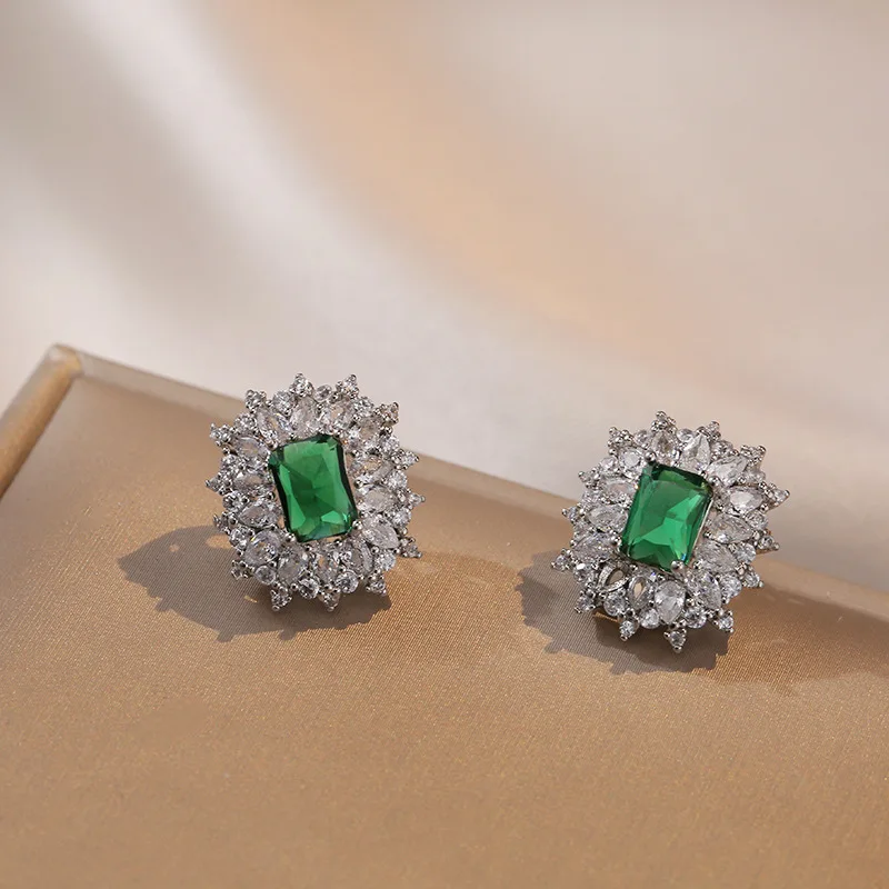 Königsblau grün Zirkon quadratische Ohr stecker Ring Anhänger Silber Farbe Ketten Halsketten für Frauen Verlobung Braut schmuck Sets – Detail 8
