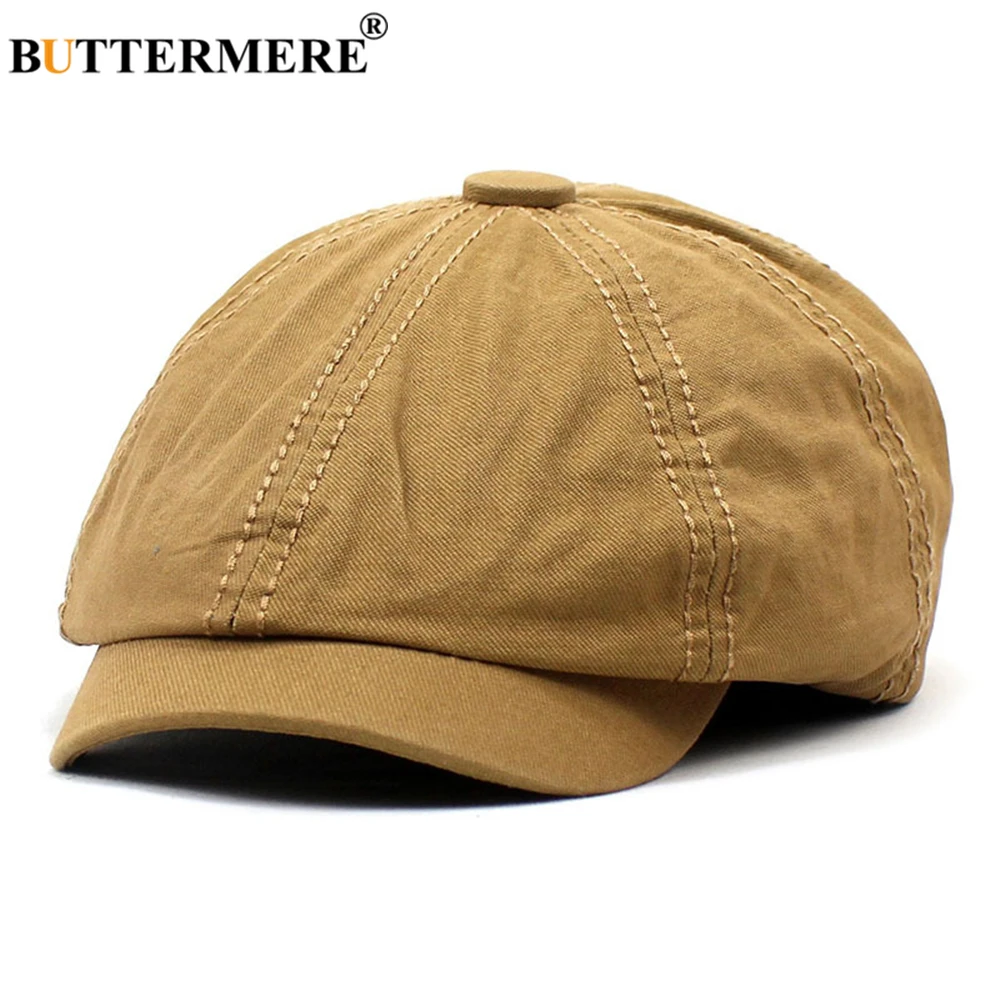 

BUTTERMERE Newsboy Caps for Men Solid Octagonal Hat Cotton British Style Men's Beret Casual Autumn Vintage Flat Cap Khaki