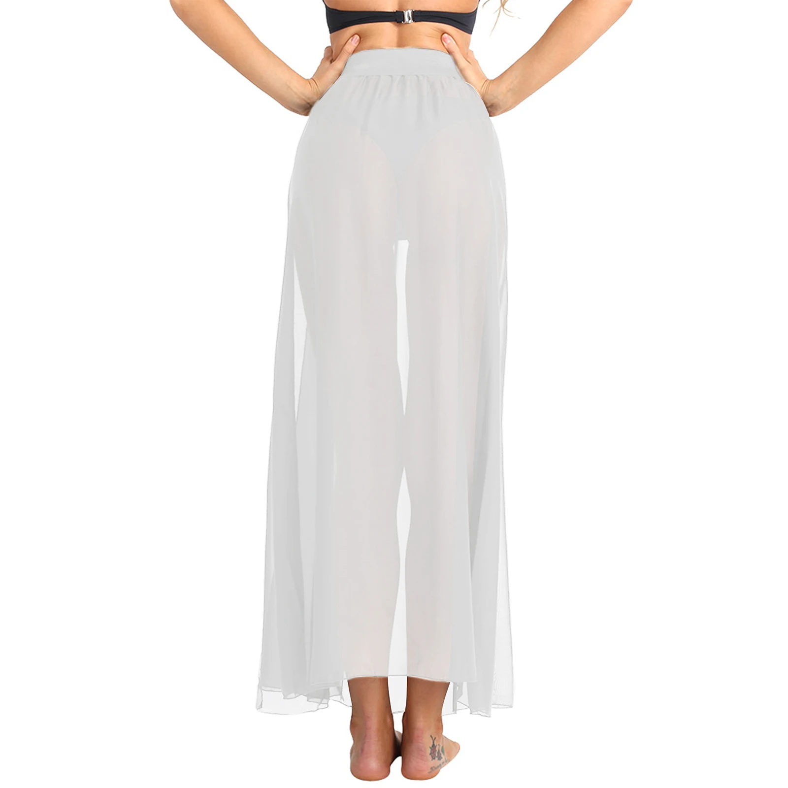 Sheer Chiffon Skirts Women 2024 Summer Fashion See Through Solid Color Flowy Split Long Maxi Skirt Beach Swimsuit Cover Up Skirt