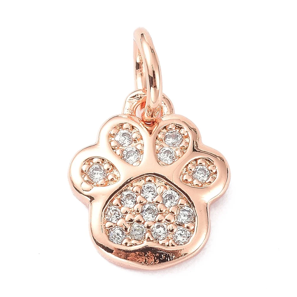 PandaHall 10 Stück Messing-Micro-Pave-Zirkonia-Anhänger mit Biegering, Fußabdruckform, bleifrei, cadmiumfrei, für die Schmuckherstellung – Detail 9