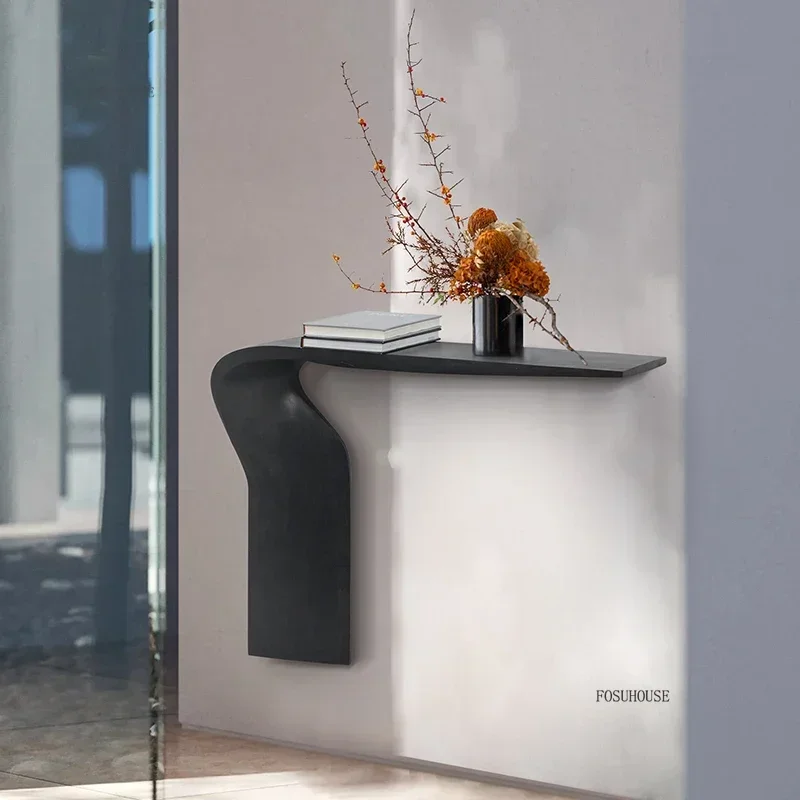 Consolle minimalista europea per ingresso Tavolo in legno massello dalla forma speciale Consolle dal design unico di fascia alta per corridoio - immagine 3