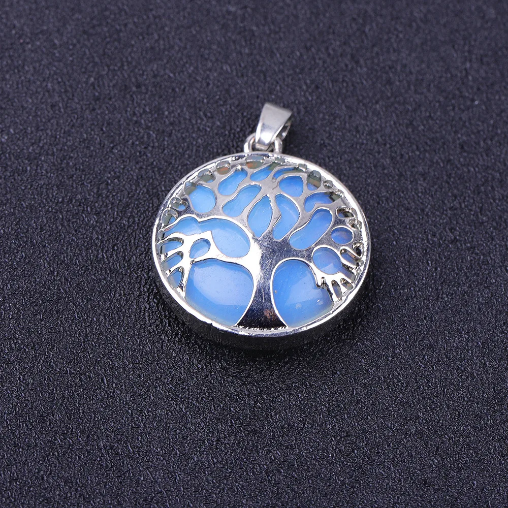 Natural Stone Hollow Tree of Life Pink Tiger's Eye Healing Rose Quartz Crystal Charms Necklaces Jewelry Women