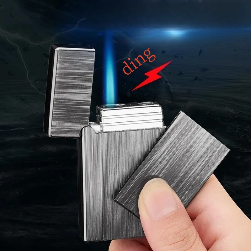 

New Blue Flame Direct Punch Side Slide Butane Gas Lighter Metal Windproof Multifunctional Candle Barbecue Lighters Men's Gifts