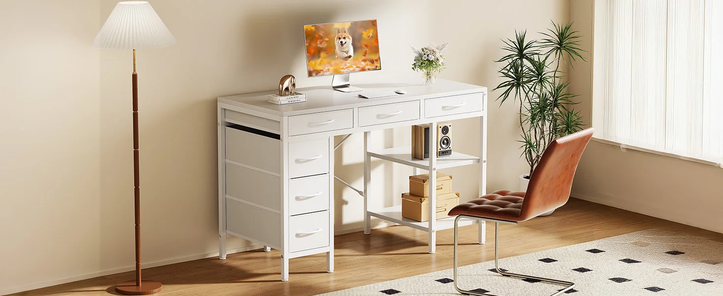 55 inch desk with drawers and shelves