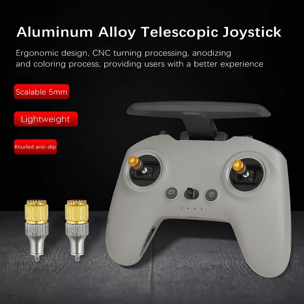 Bâtons de manette en alliage d'aluminium pour DJI FPV Avata 2, présentés dans leur emballage d'origine.
