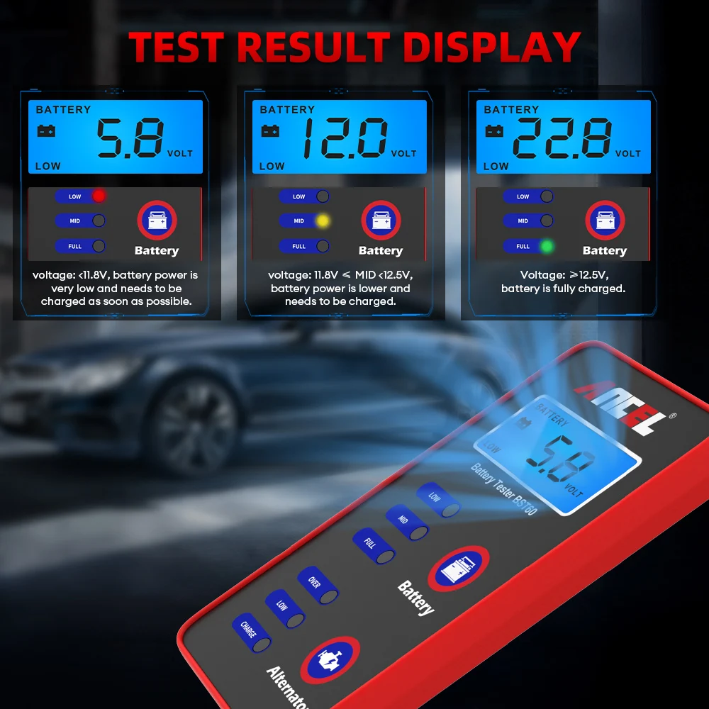 12V Digital Car Battery Tester Battery Condition Tester Alternator Charging System Analyzer Test with Cigarette Lighter