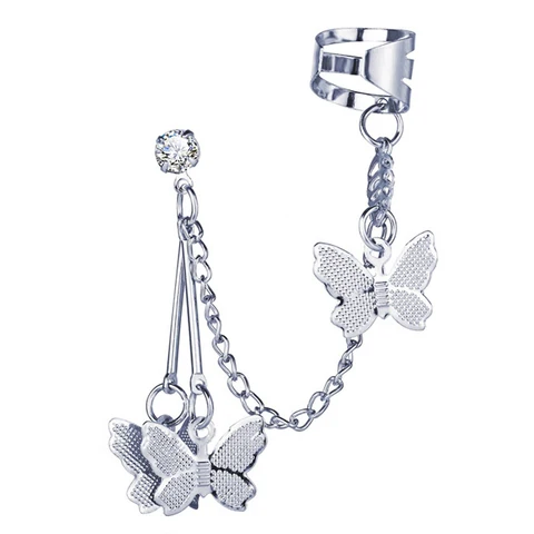 Hollow Butterfly Earrings Fashion Exquisite Single Ear Hook Women Girls Metal Rhinestones Ear Cuff Crystal Jewelry Gift