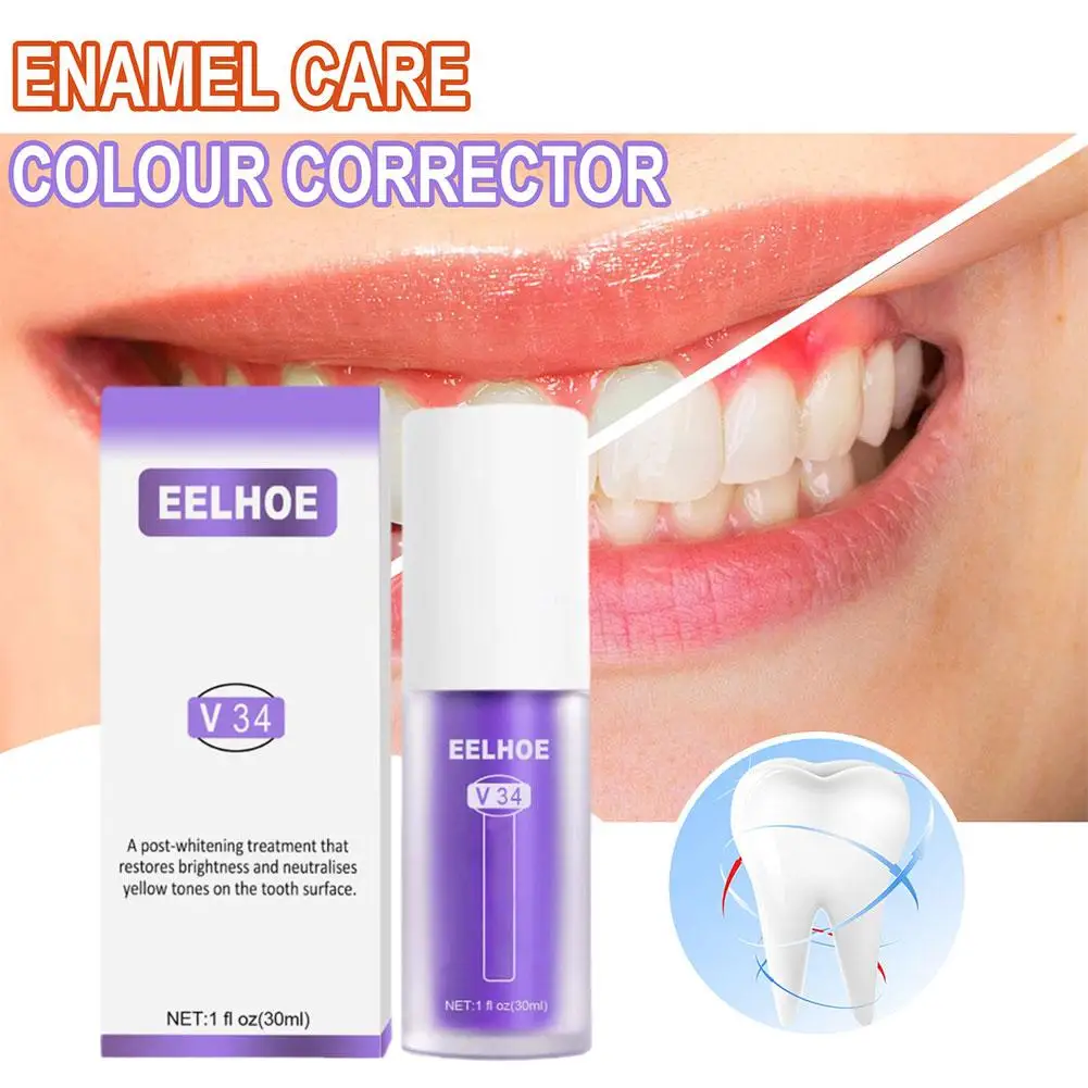 Teeth Whitening Essence Teeth Whitening Product Purple Teeth Whitening Toothpaste Plaque Stains Remover Oral Hygiene Cleaning Teeth Bleaching Oral Fresh Breath