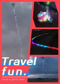 Coda Tubolare 3D Colorata da 20m per Aquiloni LED, per Aquiloni Mantaray Delta e Parafoil, con Alta Luminosità e Cambio Colore e Velocità