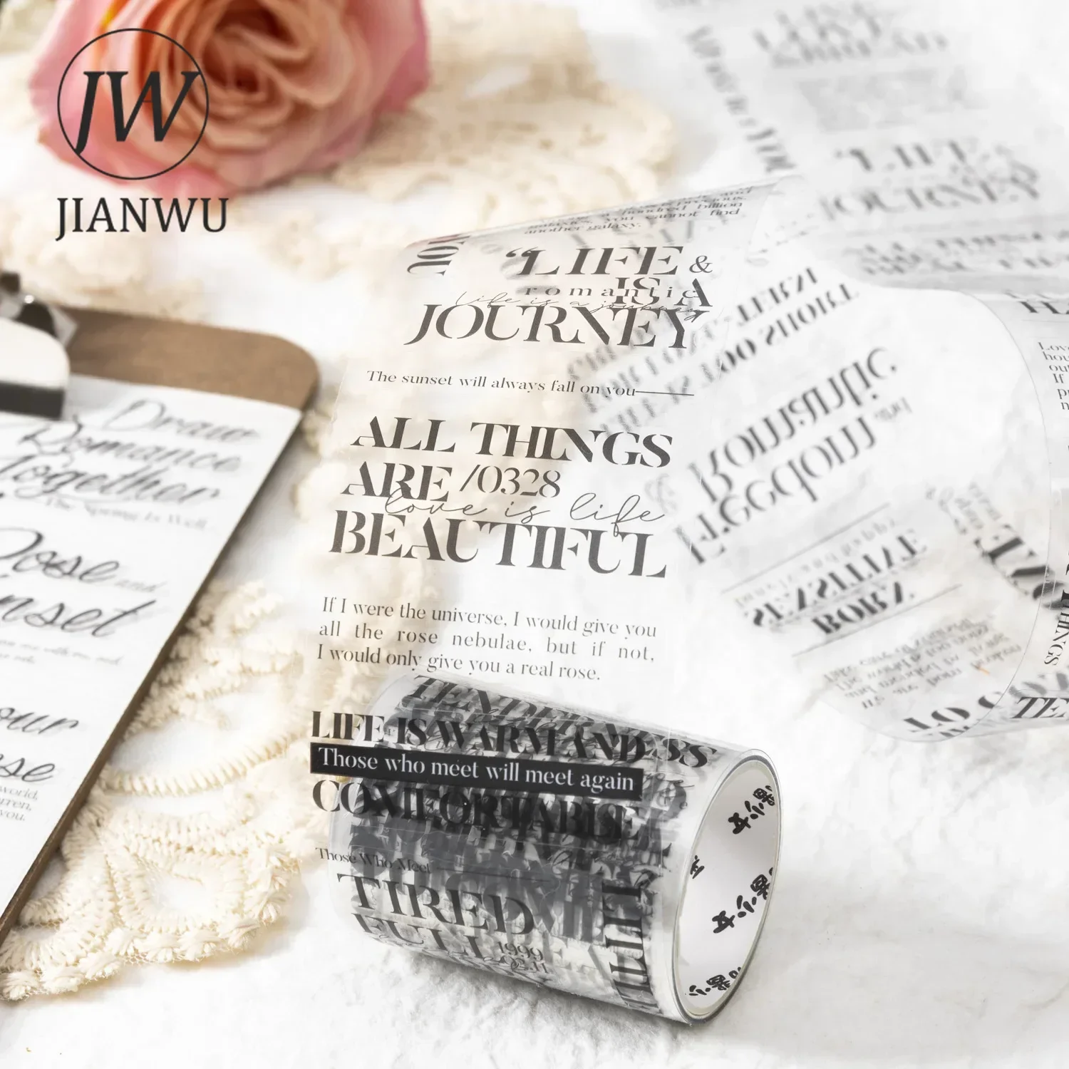 JIANWU 60mm*200cm Romantic Letter Series Vintage English Text Material Collage PET Tape Creative DIY Journal Stationery 3
