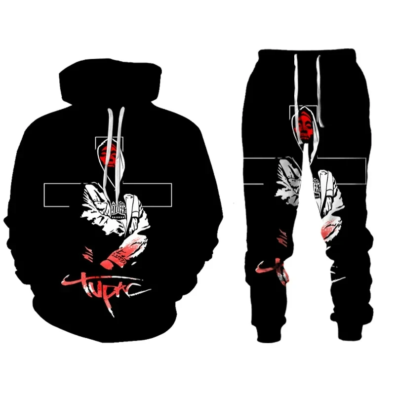 Rap Singer 2 PAC Tupac 3D Printed Hoodie Suit Men Sweatshirts Sweatpants Casual Fashion Two Piece Tracksuit Set Men's Clothing 3