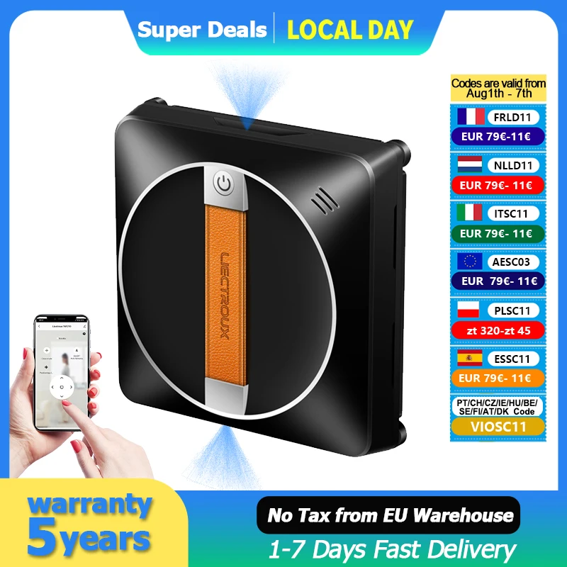 LIECTROUX YW710 Robot Window Vacuum Cleaner,Double Spray,Laser Sensor,Home Floor Windows Robot Vacuum Cleaner,App&Remote Control