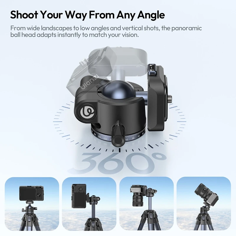 Ulanzi OMBRA II Travel Tripod with Uka Quick-Release 10KG Load 360° Rotation Ballhead for Photography Camera Smartphone Outdoor