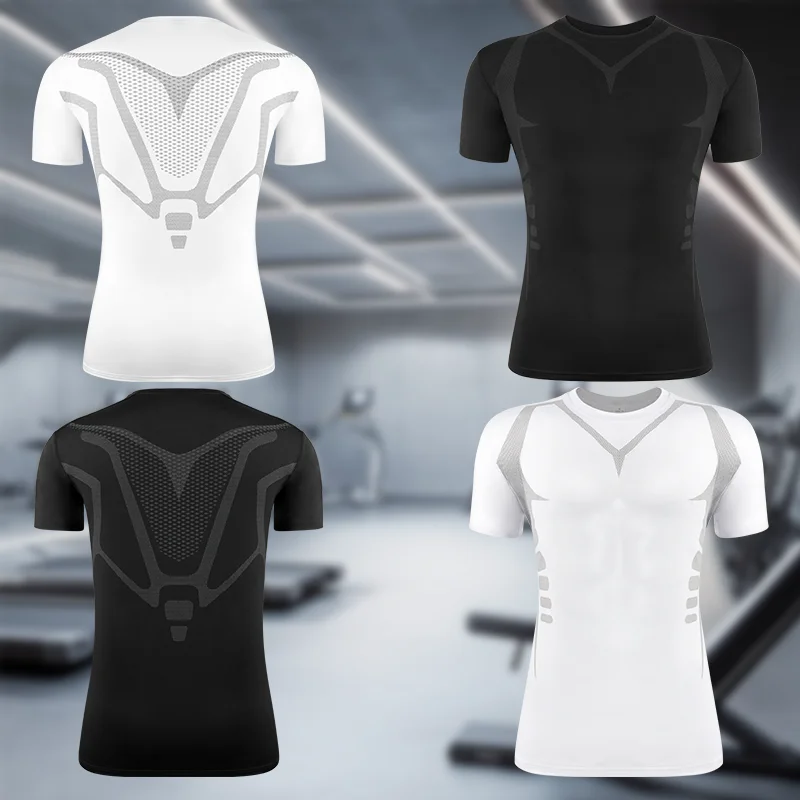 Men Compression Shirt Short Sleeve Gym Workout Body Shaper Rash Guard Abdomen Slimming Quick Dry T-Shirt Top Athletic Undershirt