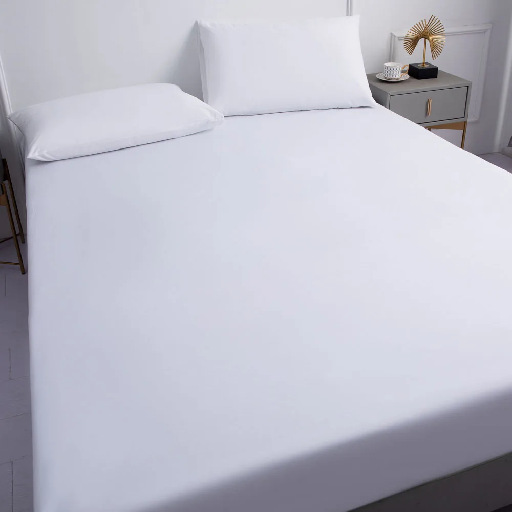White Solid color Waterproof Polyester Bed Fitted Sheet Mattress Cover Sabana,(no pillowcas)90/120/150/160/180/200/220,7 size 5