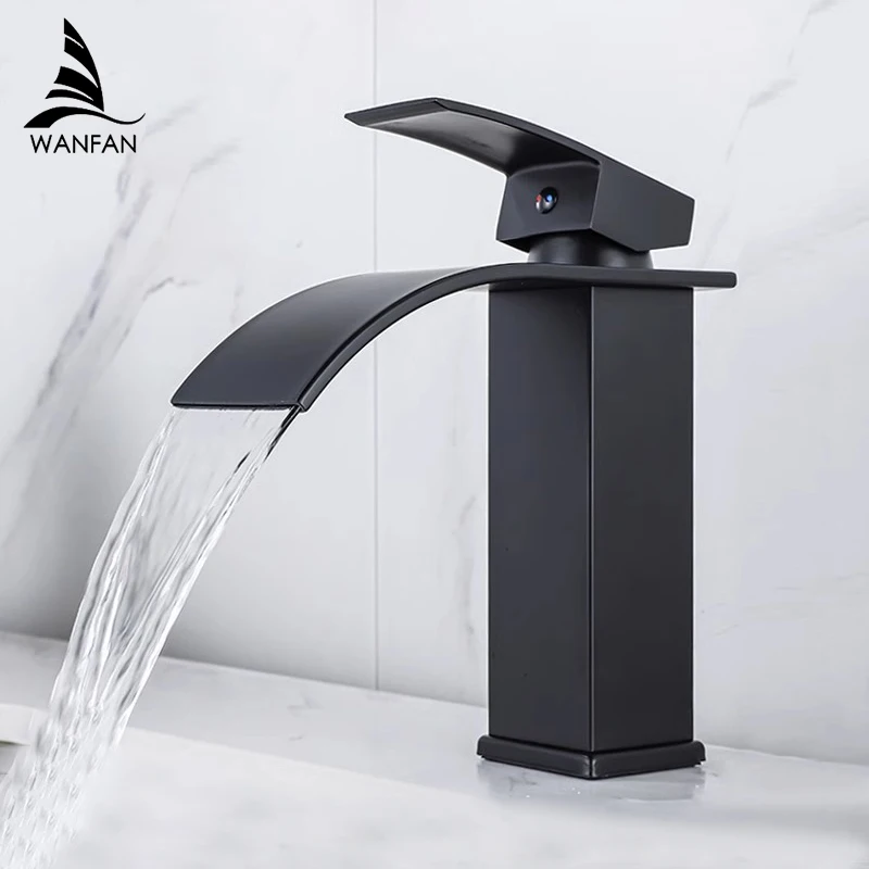 Basin Faucets Brass Silver Elegant Waterfall Bathroom Sink Faucet Single Lever Hole Deck Mount Big Square Spout Mixer Taps