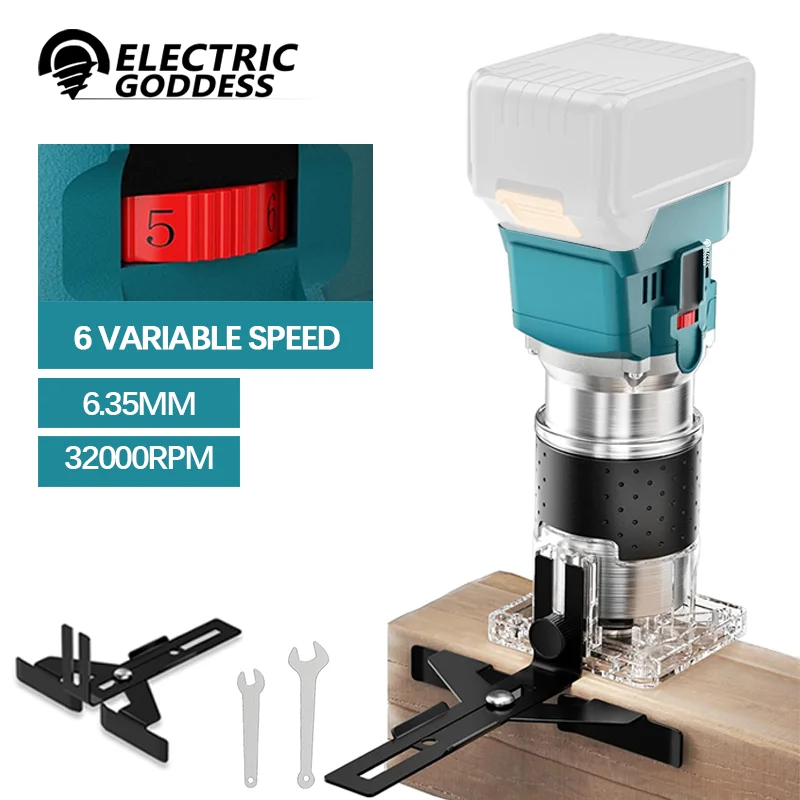 Wood router Electric Goddess Brushless Electric Hand Trimmer Cordless Wood Router Woodworking Engraving Slotting Tool for Makita 18V Battery