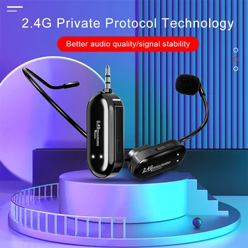2.4G 무선 마이크 헤드셋, UHF 무선 헤드셋 및 휴대용 마이크, LED 디지털 디스플레이, 165 ft 범위 마이크, 2 in 1