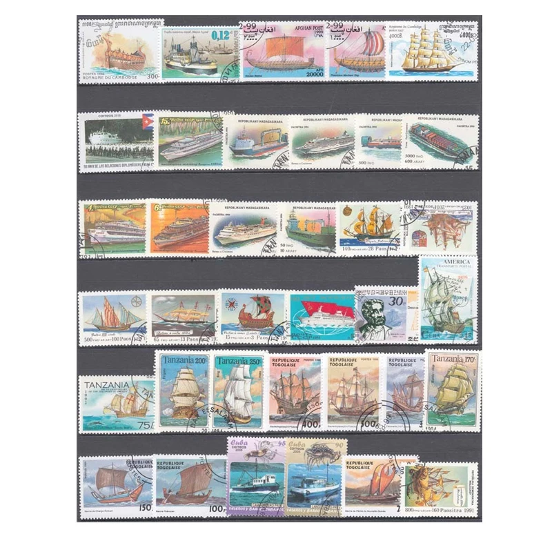 Postage Stamps Stickers 50 Pcs/Lot Sailboat Boat Unused Postage Stamps with post Mark Good Condition Collection Stamp No Repeat
