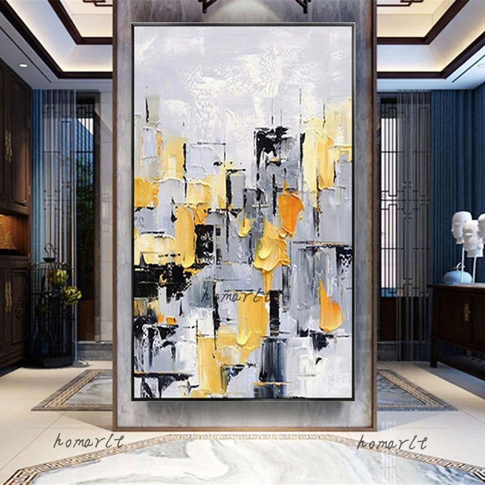 

100% Hand-Painted Textured City Oil Painting Large Yellow Knife Canvas Handmade Modern Artist Home Decoration Wall Art