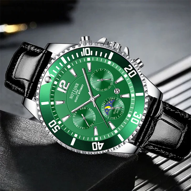 NOTIONR Luxury Men's Fashion Gold Watches for Men Sports  Leather Quartz Watch Man Business Casual Luminous Clock reloj hombre