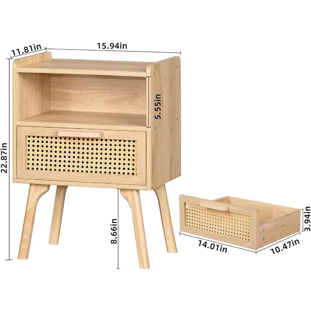 Nightstands Set of 2, Side Table with Drawer Open Shelf, Bedside End Table with Solid Wood Legs for Bedroom, Dorm. Nightstands 3