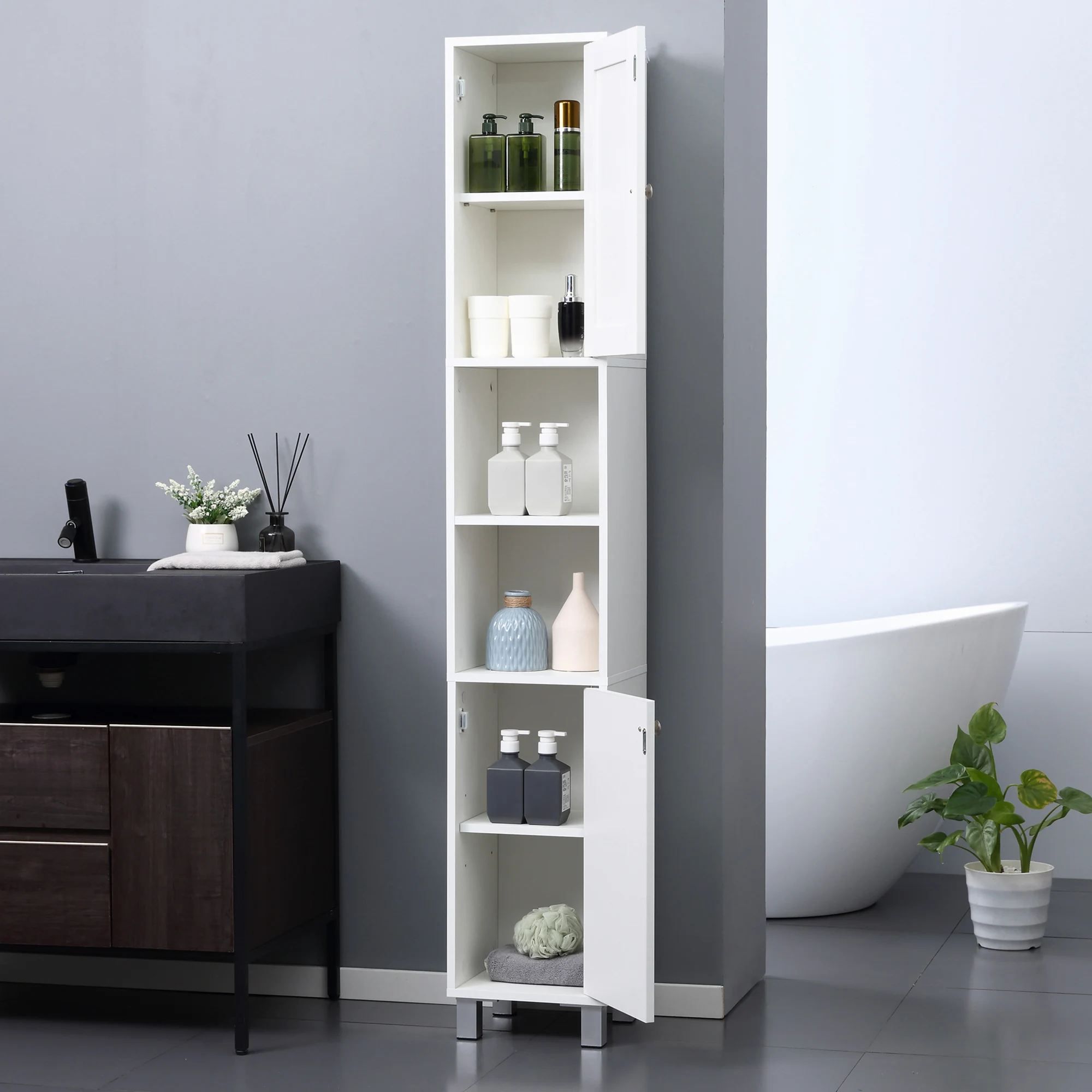Kleankin Tall Bathroom Storage Cabinet with Mirror, Wooden Freestanding Tower Cabinet with Adjustable Shelves for Bathroom 6
