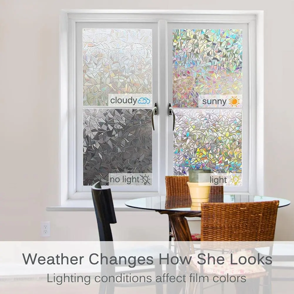 3D Frosted Window Film Privacy Static Cling Non Adhesive Film Stained Glass Vinyl Sun Blocking Window Sticker Decoration