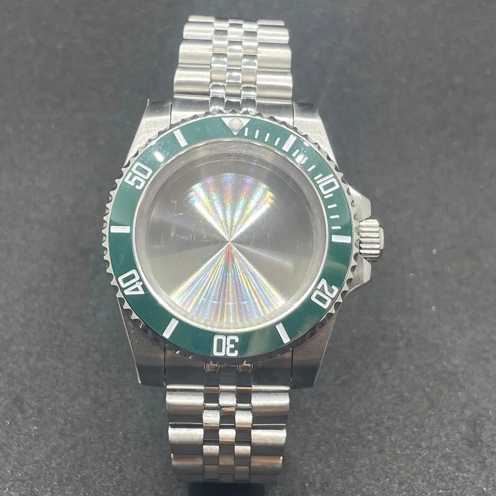 Elegant 40MM Stainless Steel Watch Case with Solid Bracelet and Glide Lock Clasp