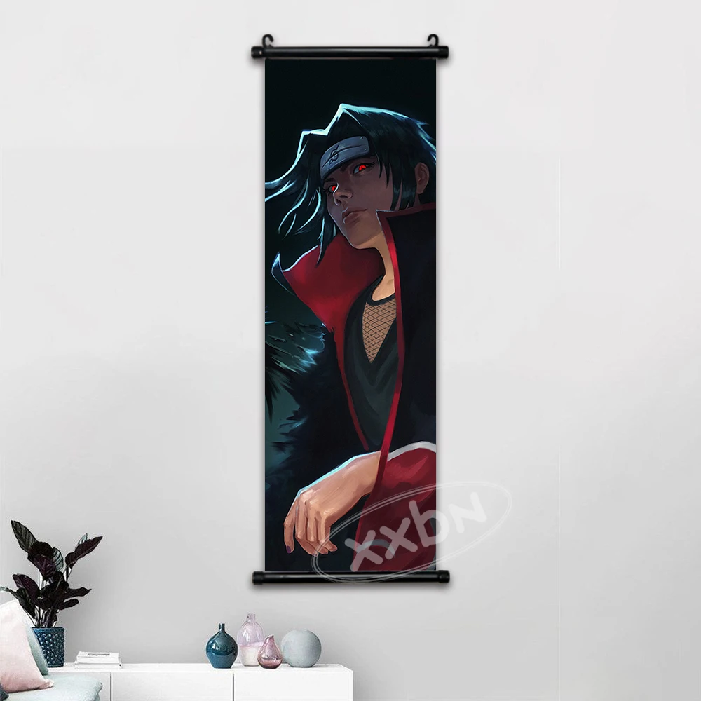 thumbnail image 1 of Cuadro colgante de Naruto, obra de arte de pared de anime, cuadro de desplazamiento, lienzo, figuras de dibujos animados, póster de Itachi Uchiha, última decoración del hogar para dormitorio y bar, 1 of 5
