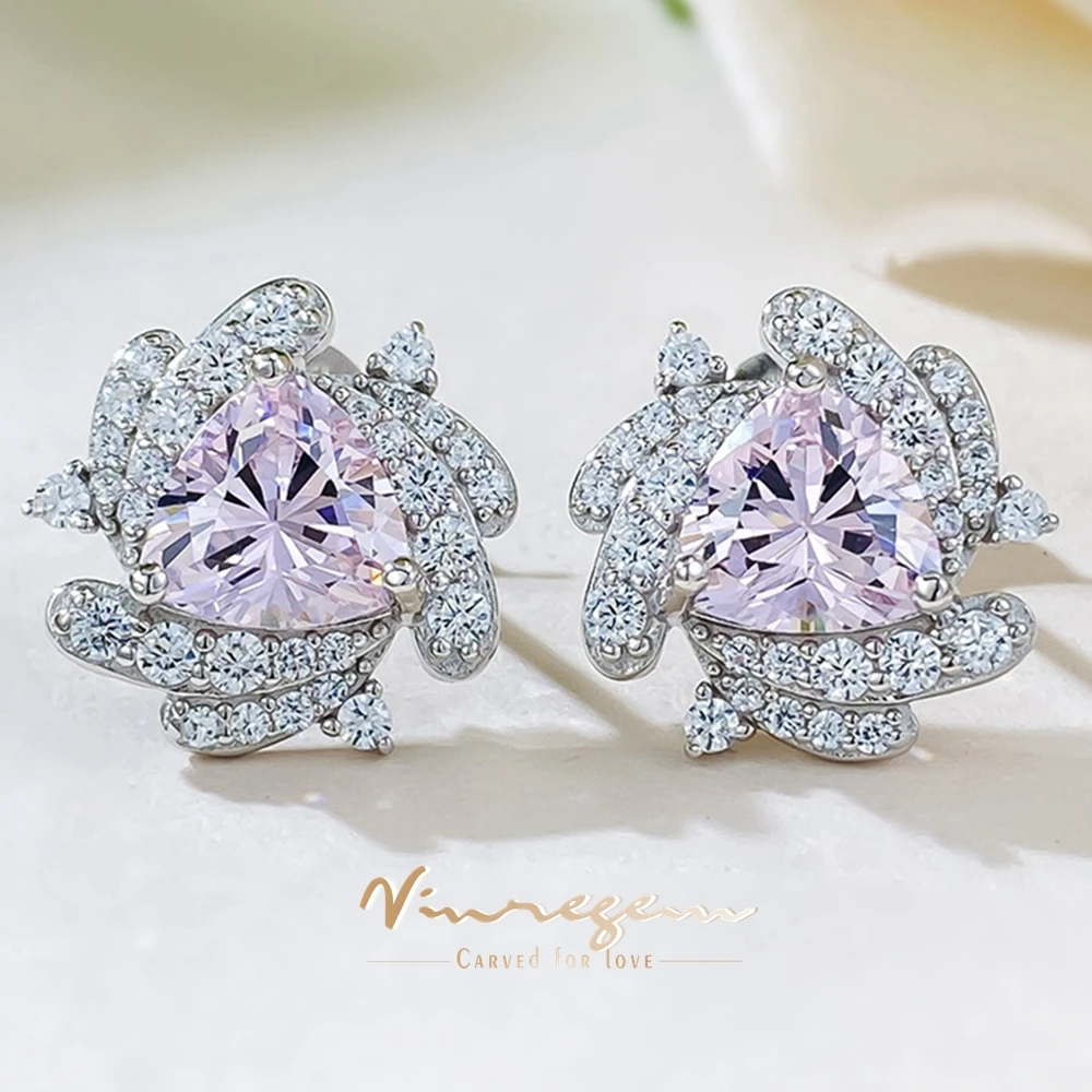 

Vinregem 7*7 MM Simulated Pink Sapphire Gemstone Ear Studs Earrings for Women 100% 925 Sterling Silver Fine Jewelry Wholesale