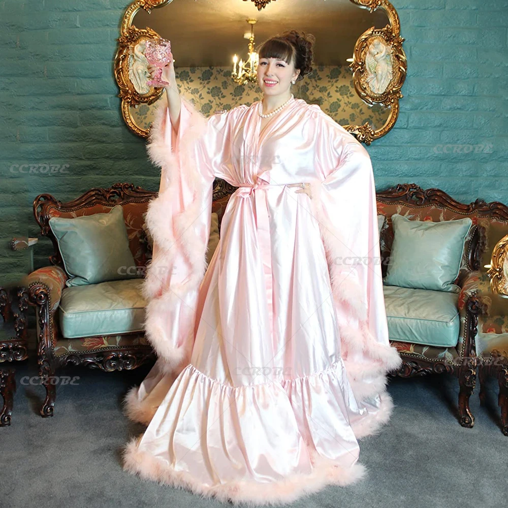 Bridal Robe Fluffy Silk Robe Wedding Feather Wedding Bathrobe