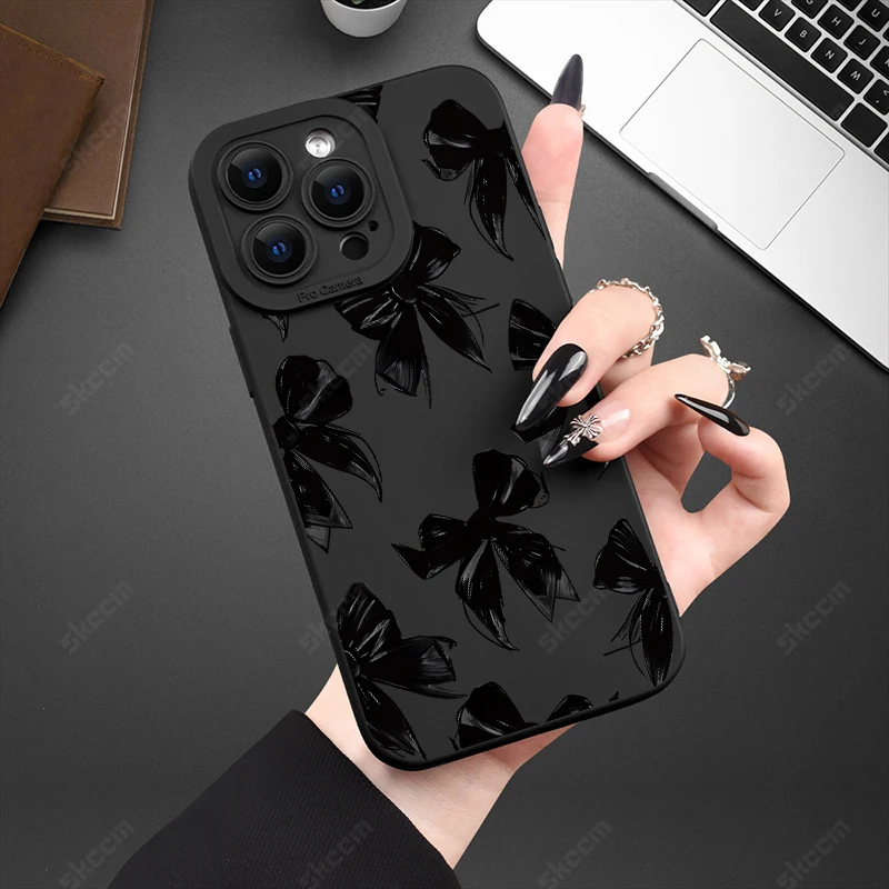 Elegant Black Bow Shockproof Silicone Phone Case - Soft Protective Cover