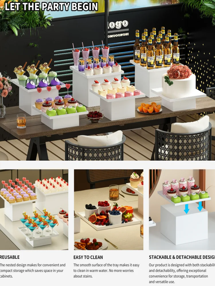 5 Stück weiße Acrylwürfel als Hochzeitsbasis, Lebensmittel-Präsentationsständer, Kuchen- und Desserttisch, Hochzeitsfeier-Dekorationsständer – Detail 7