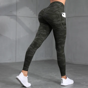 Camouflage Pockets Hight Waist Women Gym Leggings Casual Elastic Outdoors Pants High Street style Seam Workout Running Pants 1