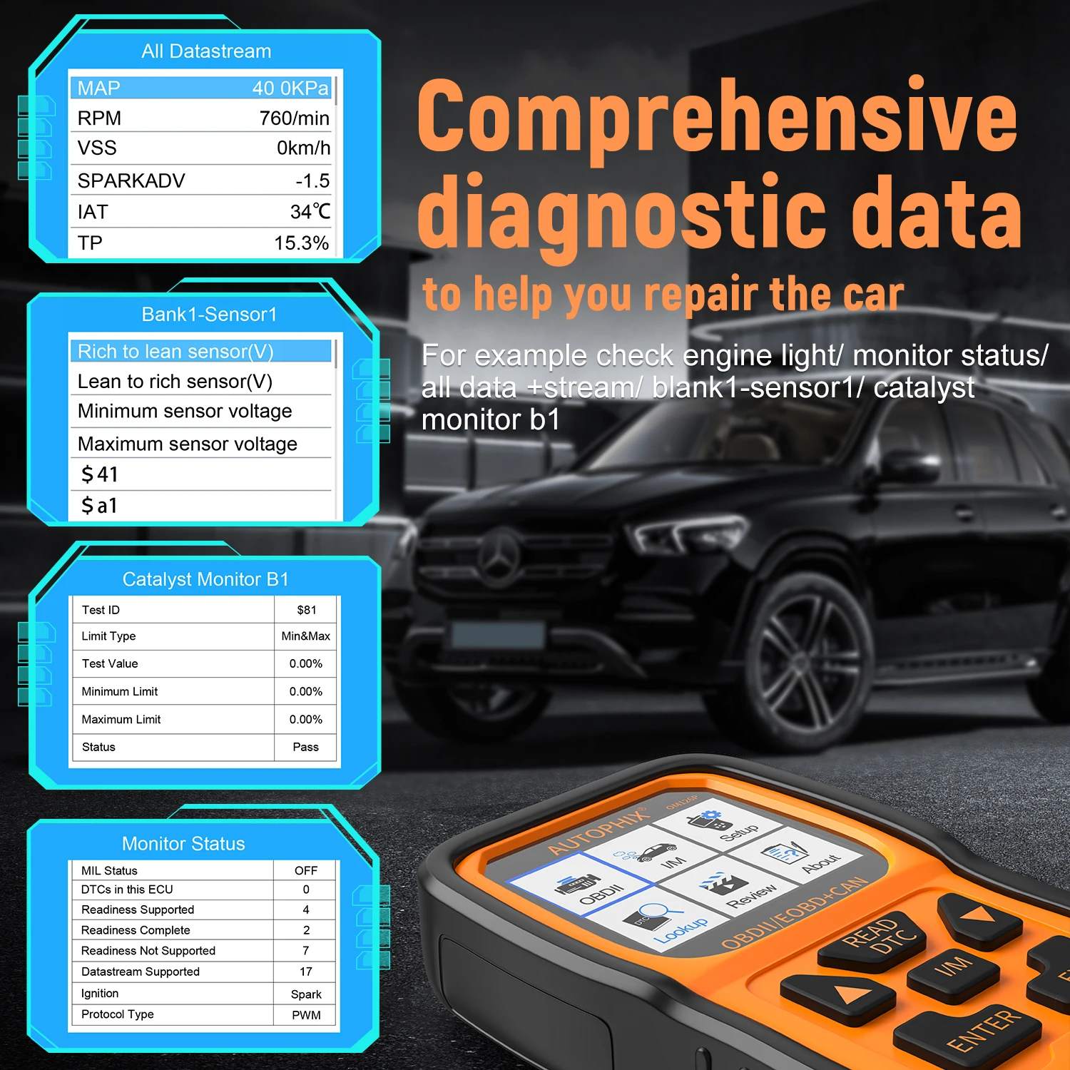 2024 Autophix OM126P Professional Car OBD2 Diagnostic Device Car Scanner Error Reader Check Engine Light for All OBDII Car After 5